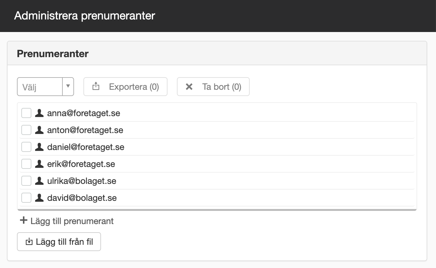 Administrera prenumeranter