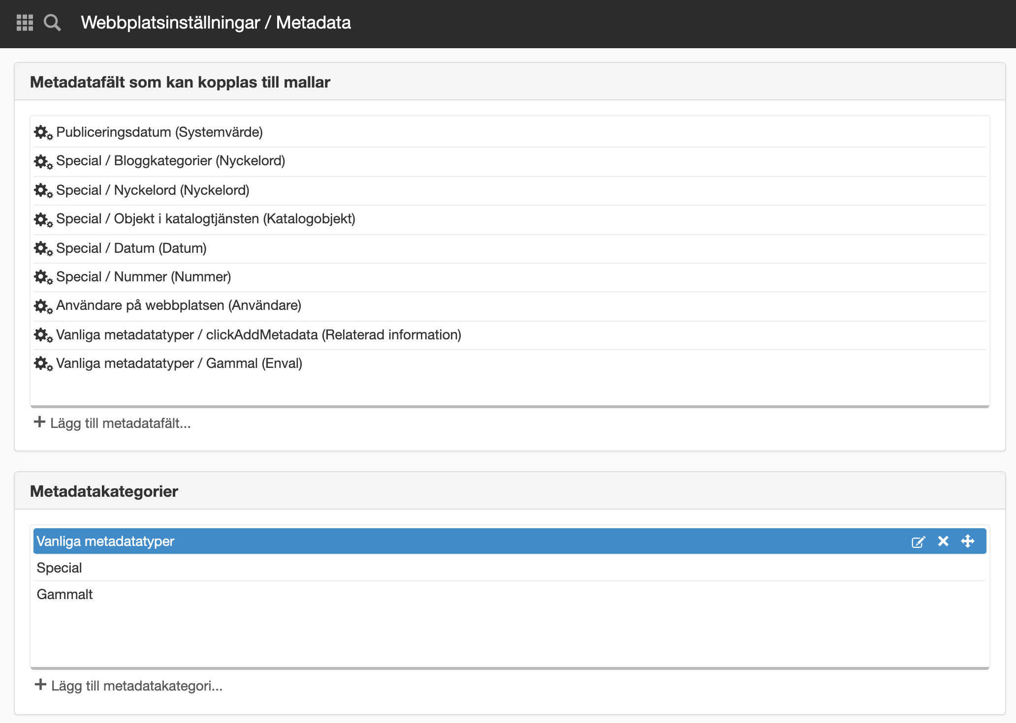 Metadata och metadatakategori