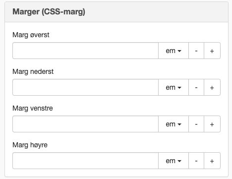 Dialogboks for innstilling av marger i en layout