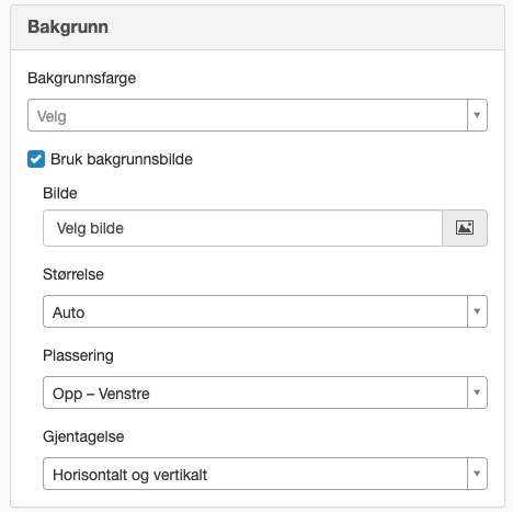 Dialogboks for bakgrunnsegenskaper på en layout