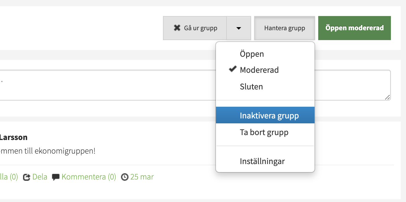 Inaktivera grupp