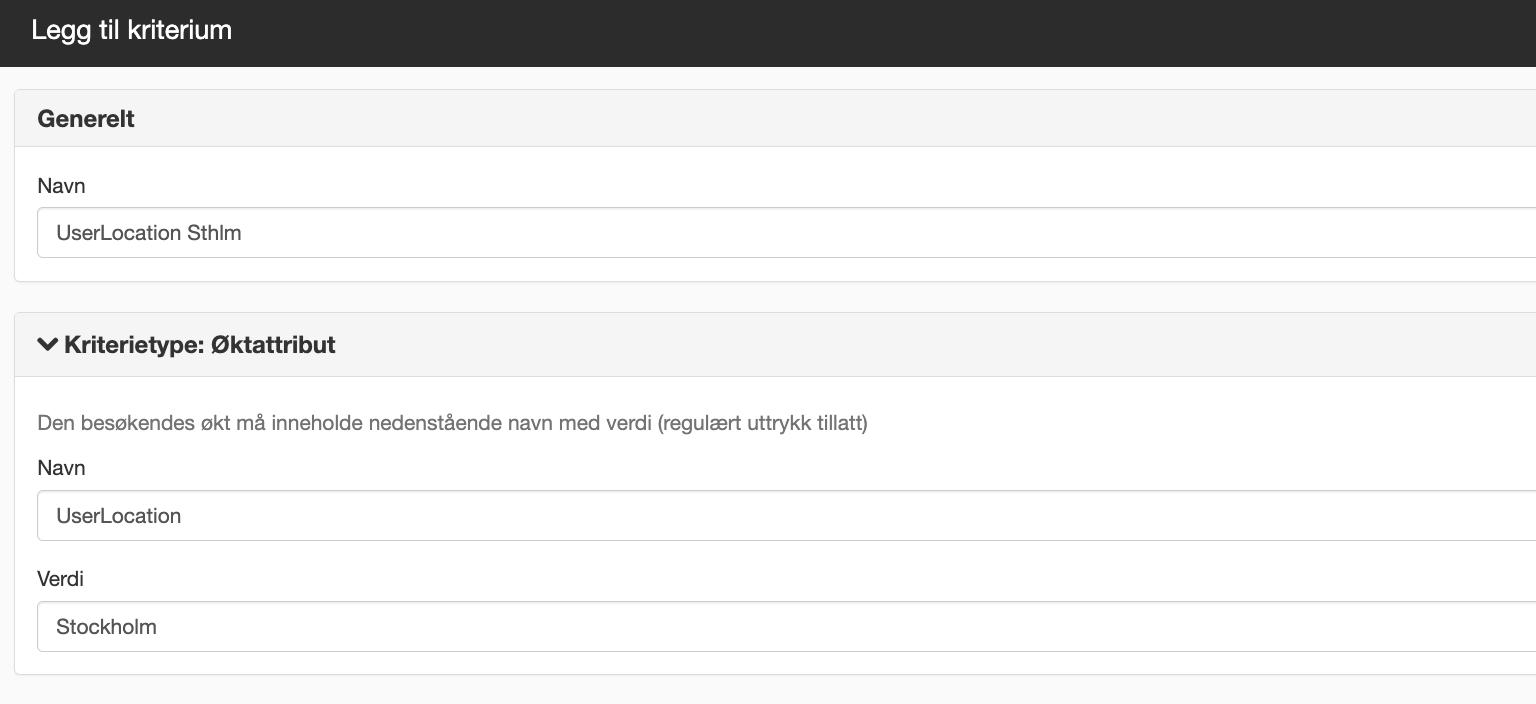 Skärmdump på sessionskriterie