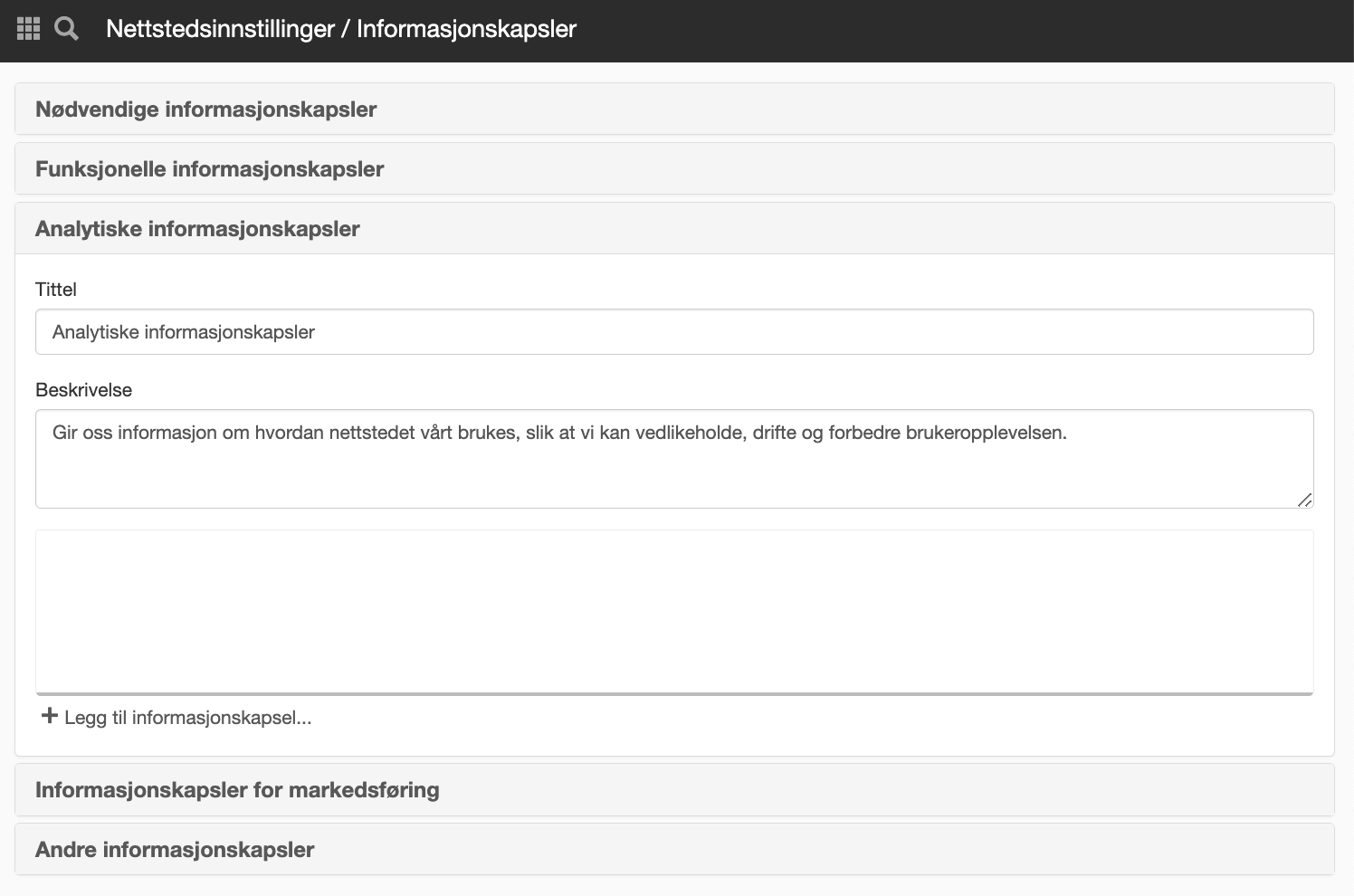 Skärmklipp från Panelen Cookies.