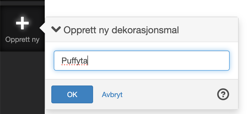 Dialog för att skapa ny dekorationsmall