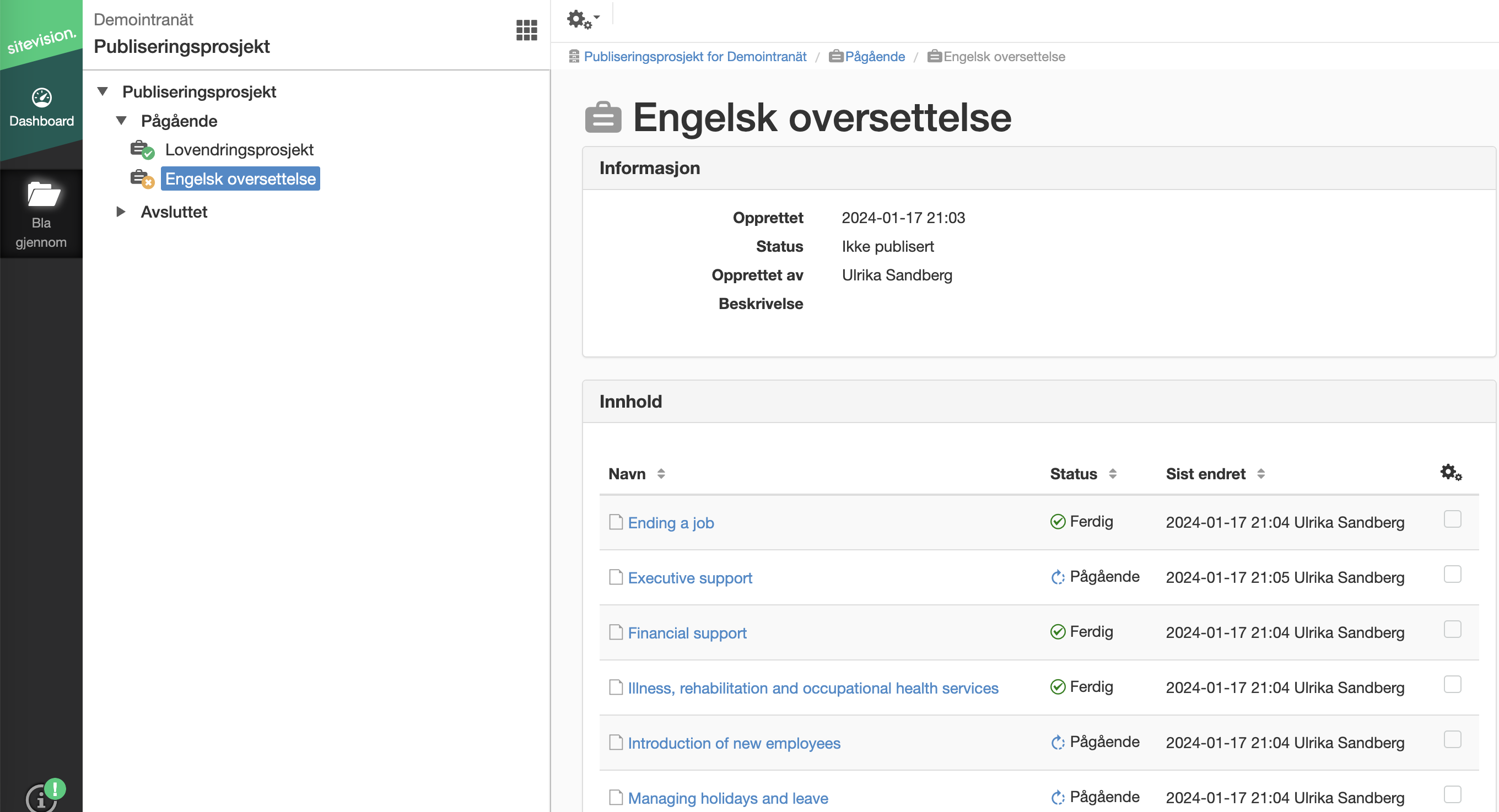Prosjektoversikt