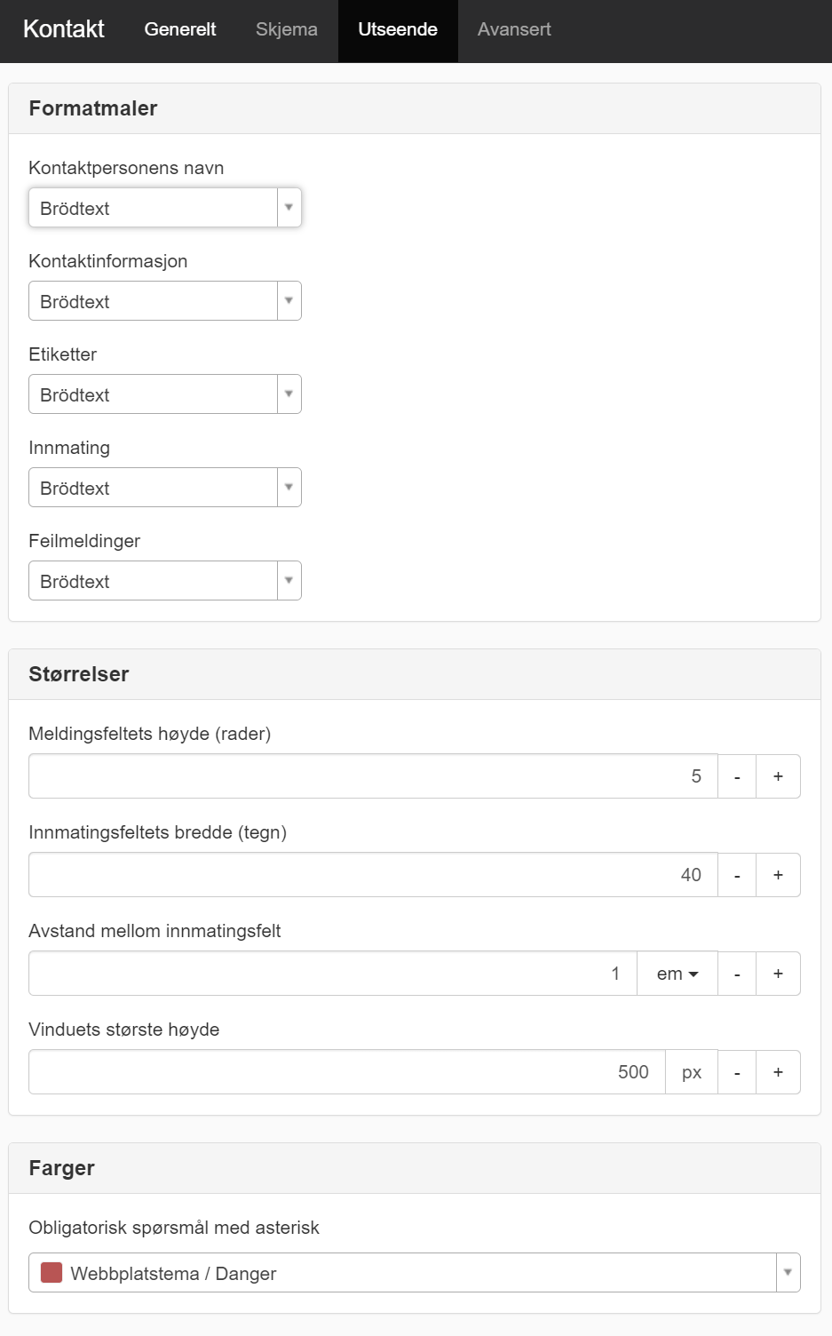 Skärmdump på fliken Utseende
