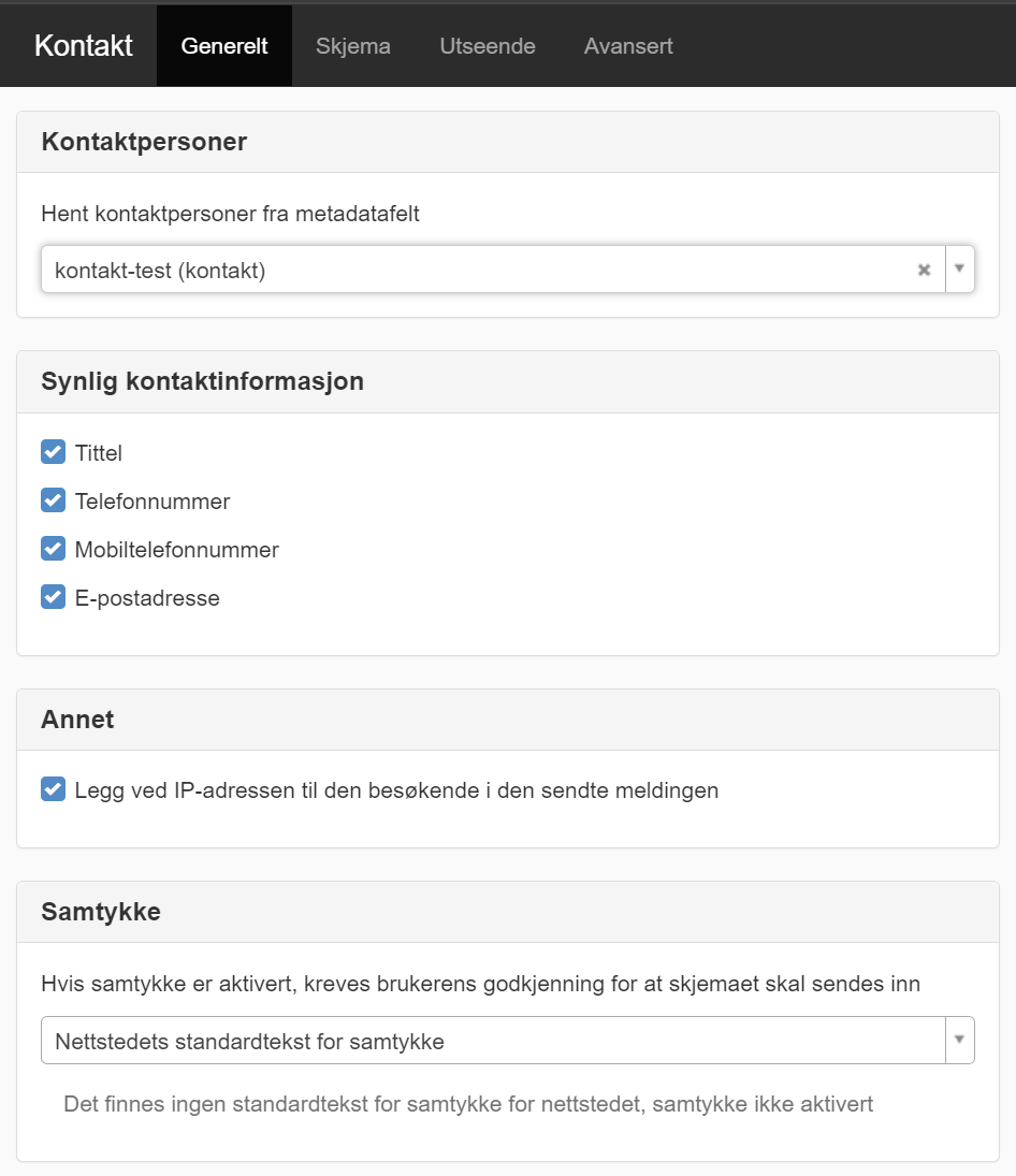 Skärmdump på fliken Allmänt