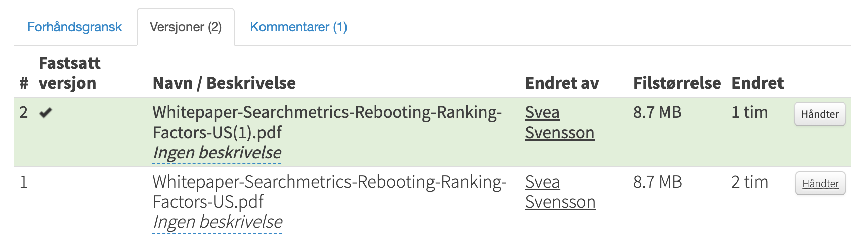 Fastsatt versjon