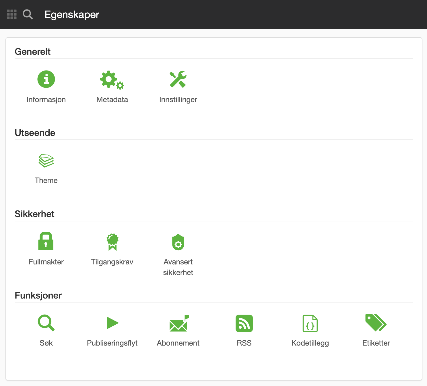 Egenskaper for arkiv