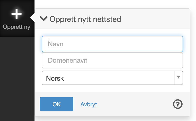 Opprett nytt nettsted eksempelbilde