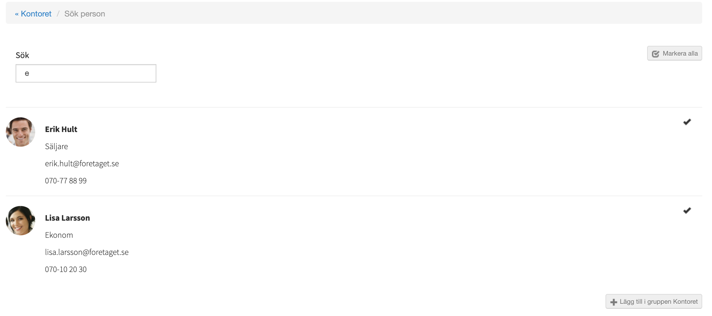 Sök person från modulen gruppmedlemmar