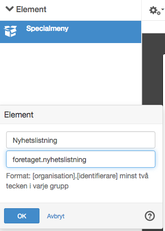 Skaa nytt element