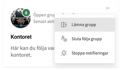 Menyn vid varje grupp