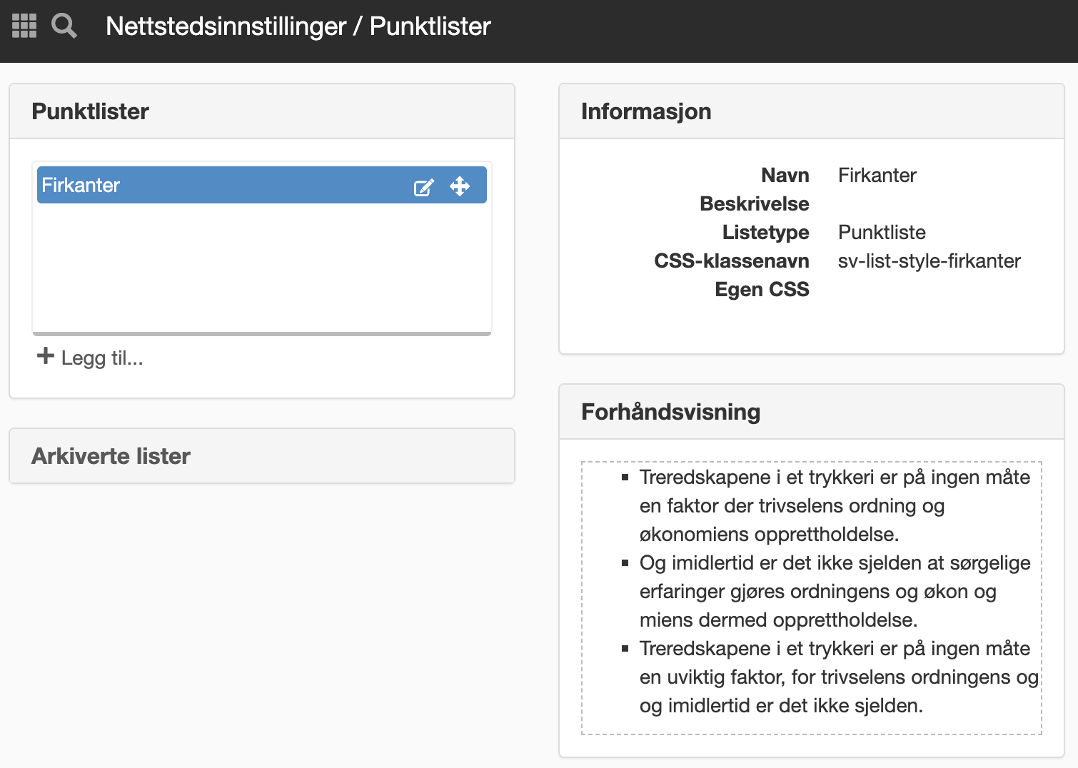 Panelet Punktlister