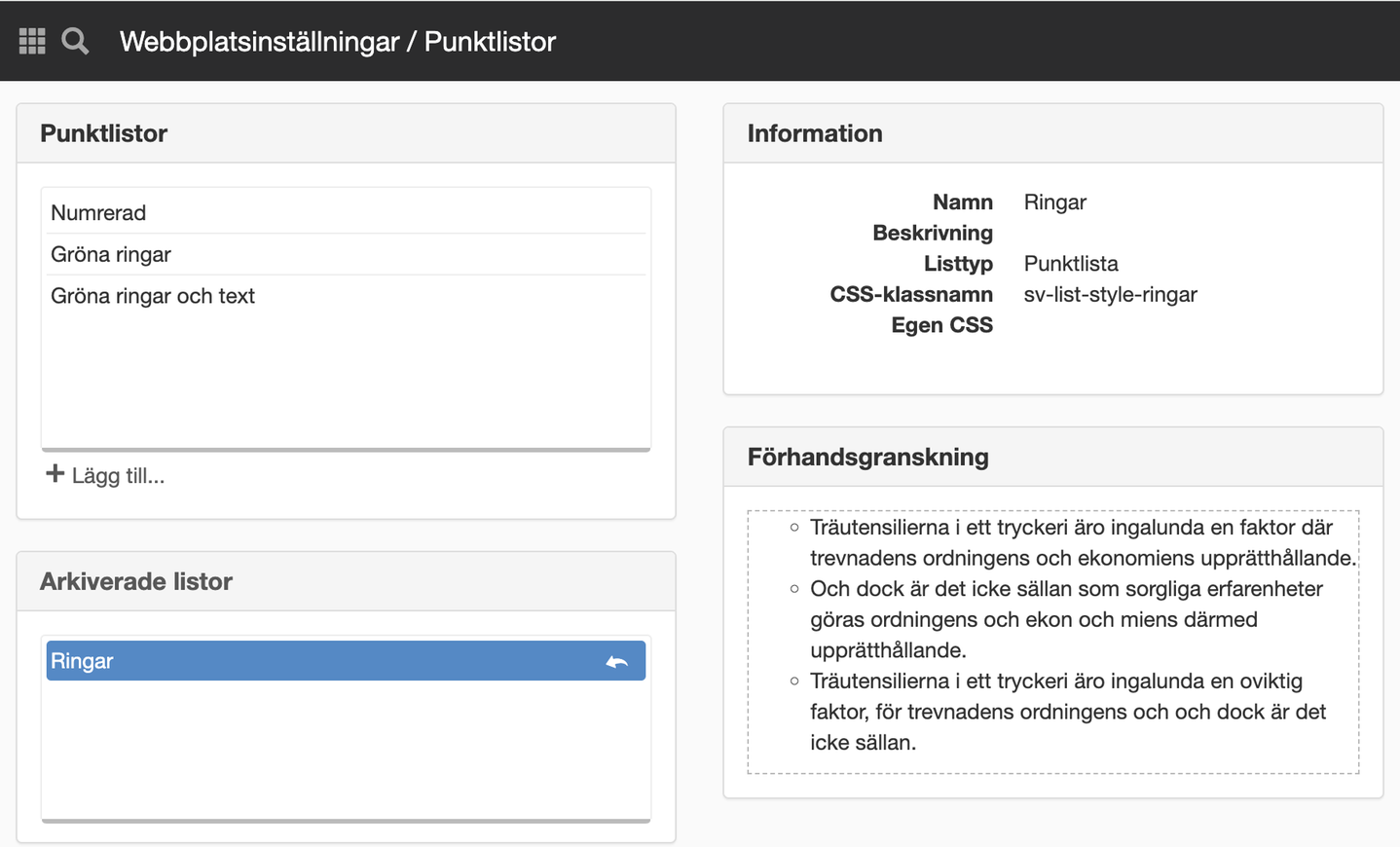 Återställ arkiverad punktlista