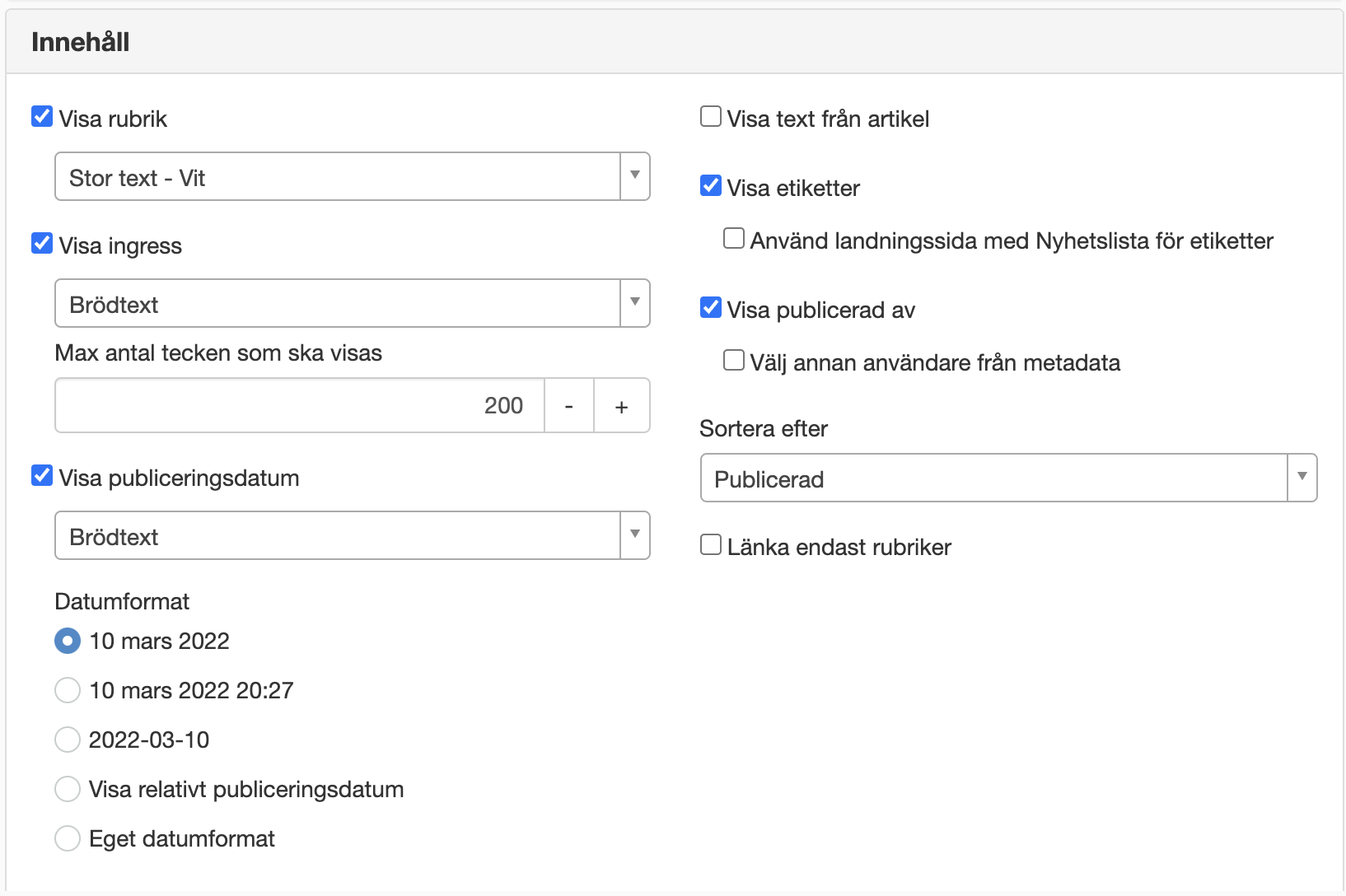 Innehåll nyhetslista