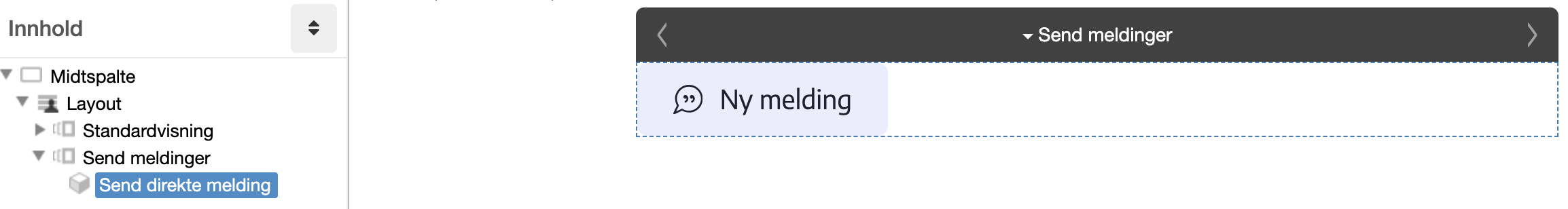 Visning for modulen Send direkte melding