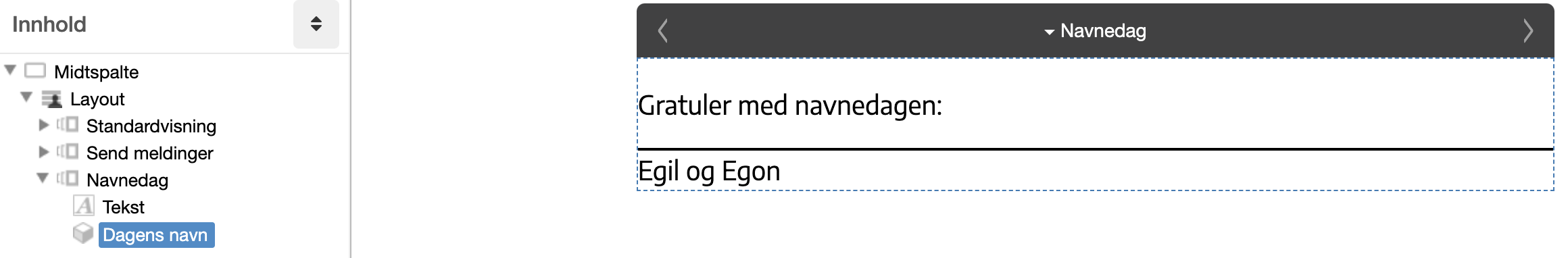 Visning for modulen Dagens navn