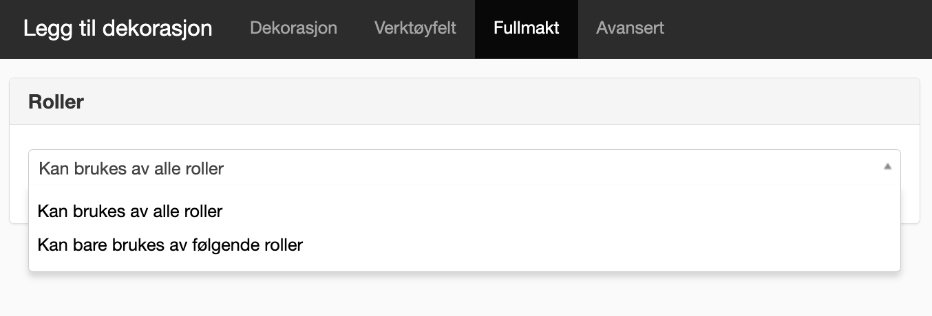 Fanen Fullmakt i legg til dekorasjon