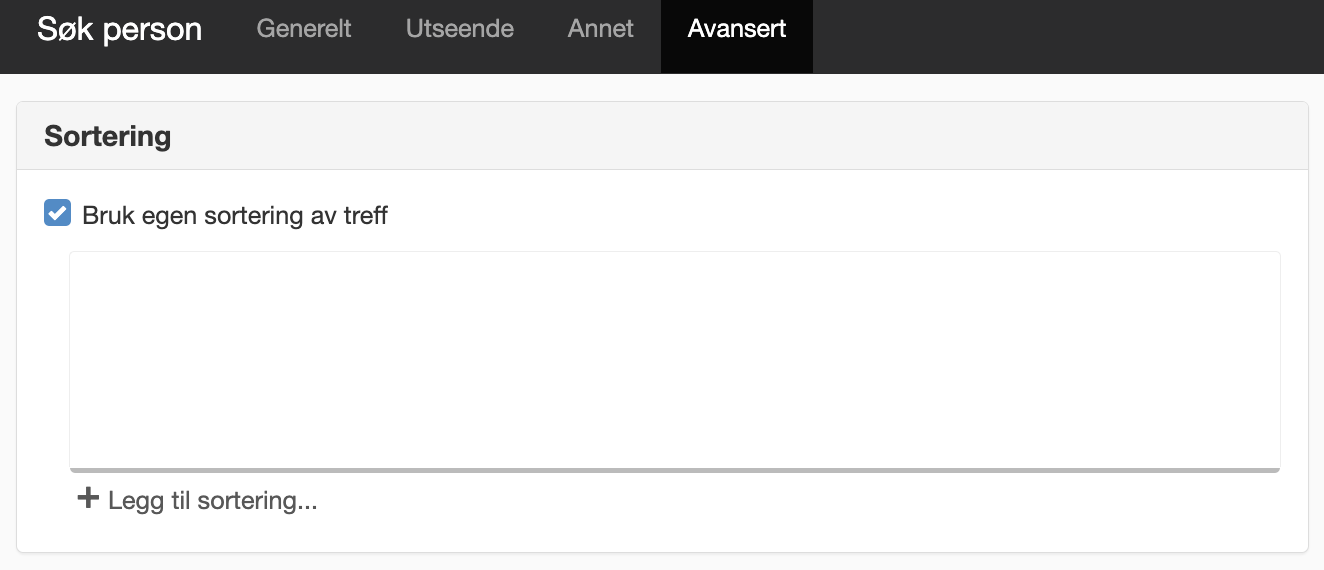 Fanen avansert i modulen Søk person