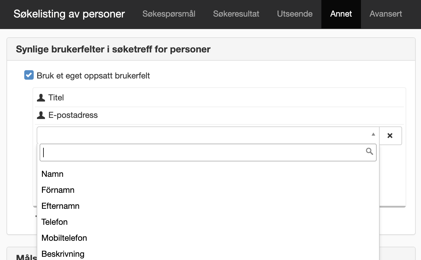 Bruk et eget oppsatt brukerfelt
