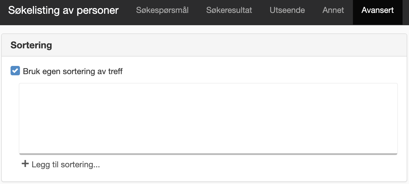 Fanen Avansert i modulen Søkelisting av personer