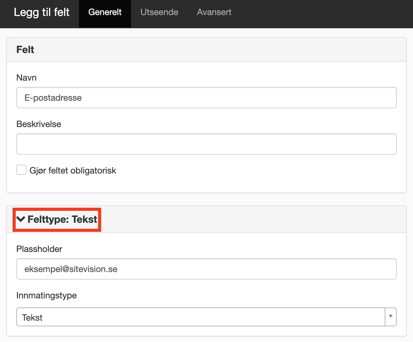 Legg til tekstfelt