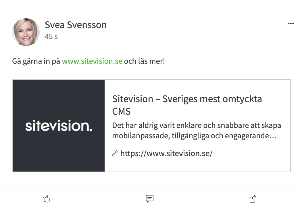 OG länk i aktivitetsflödet