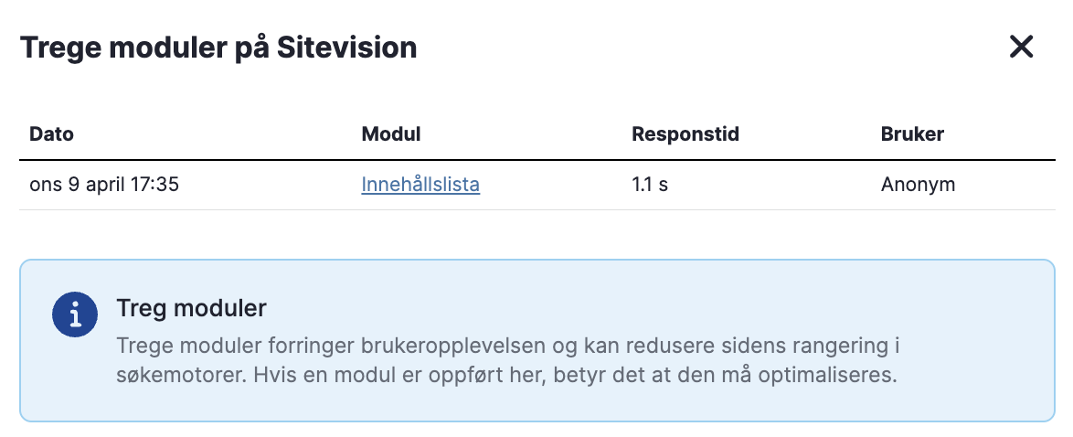 Mer info om en treg module