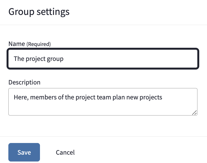 Exempel på utseende för gruppinställningsfönstret