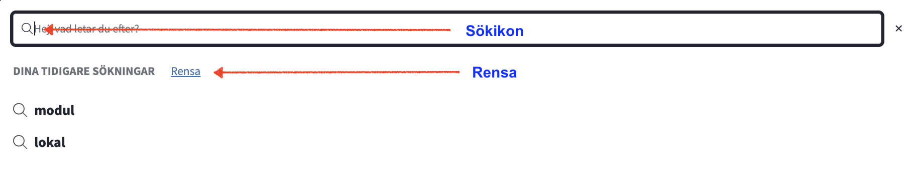 Sökikon och rensa