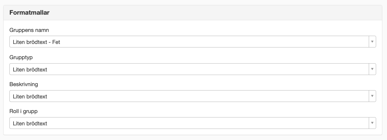 Formatmallar Lista grupper
