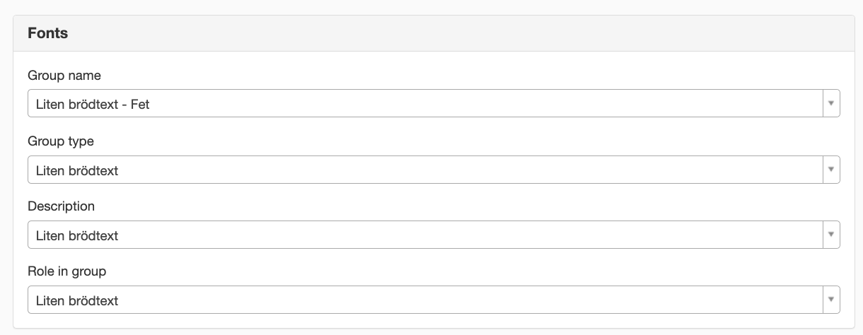 Font settings List groups