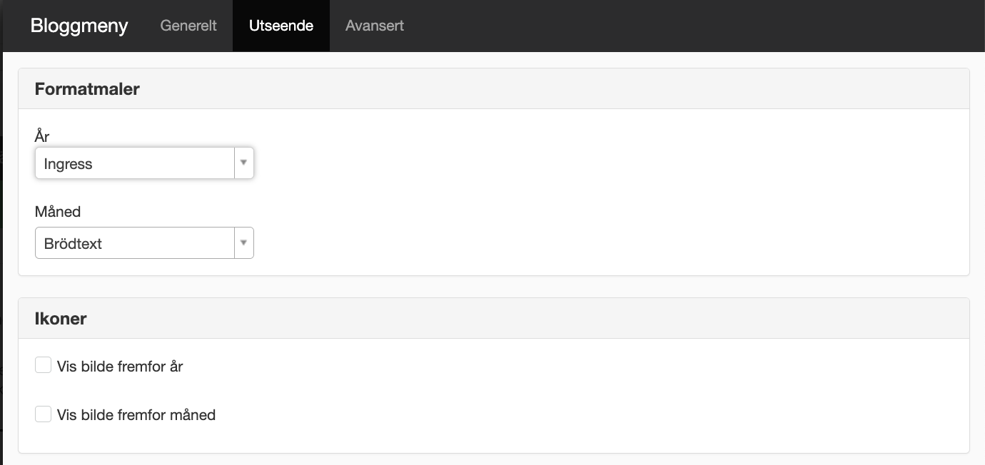 Utseende i bloggmenyn