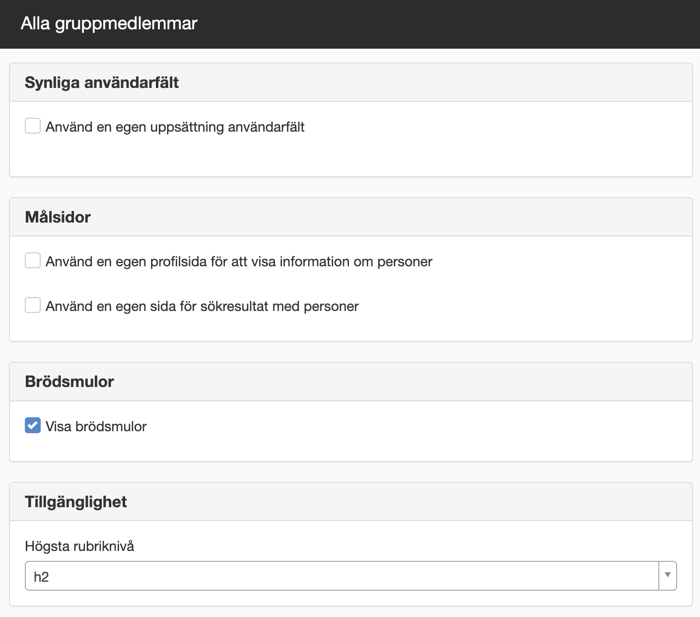 Inställningar Alla gruppmedlemmar