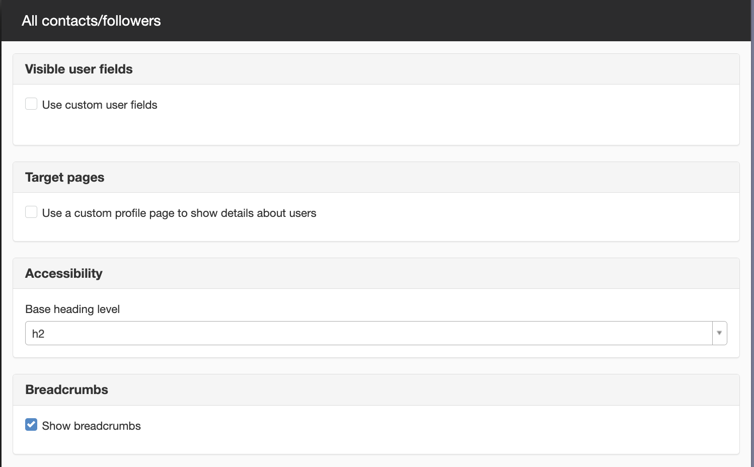 Settings All conttacts/followers