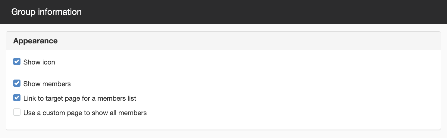 Settings group information