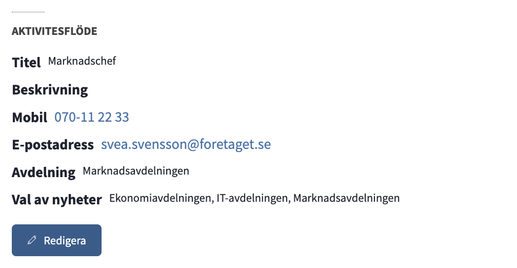 Användarfält med redigera-knapp