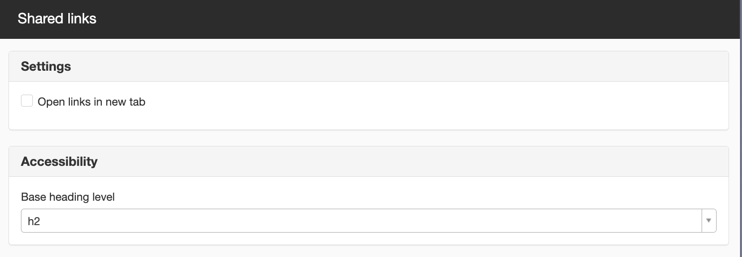Settings shared links