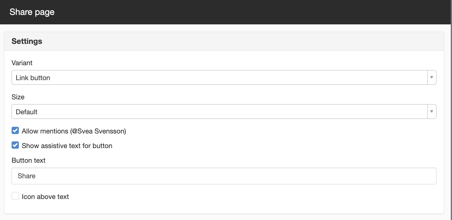 Settings share page