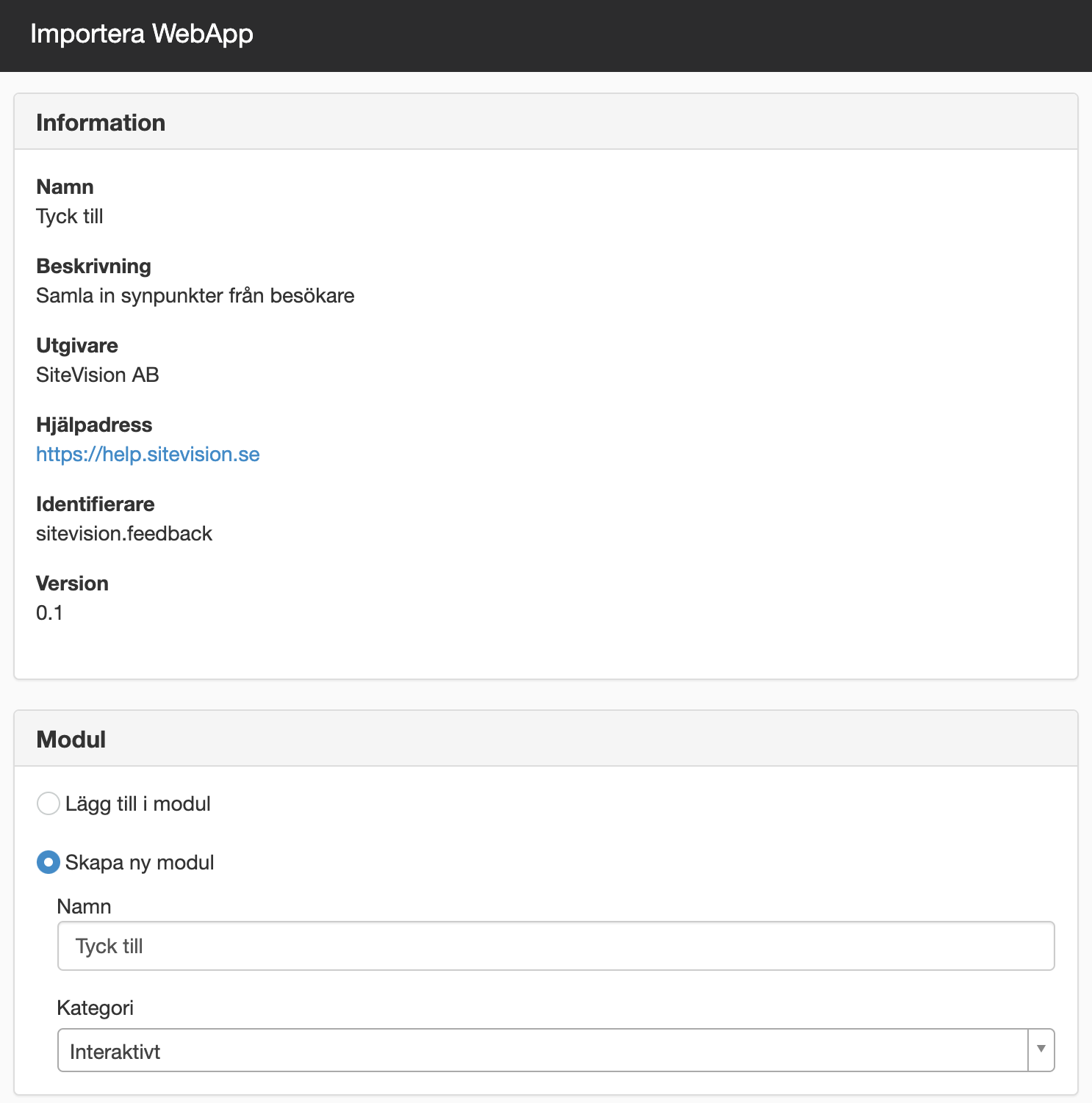 Importera WebApp
