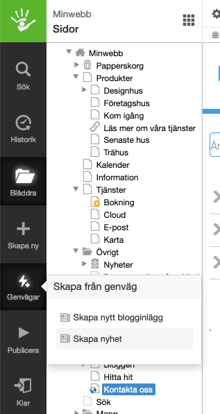 Genvägar i redigeringsläge