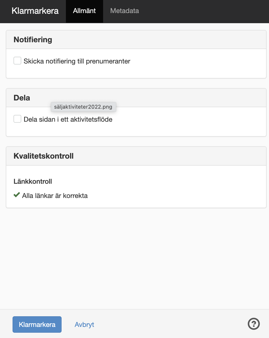Klarmarkera sidan