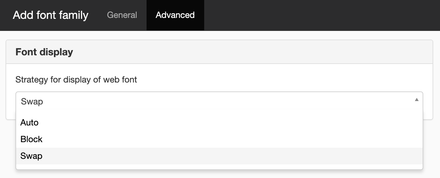 Setting advanced tab font family