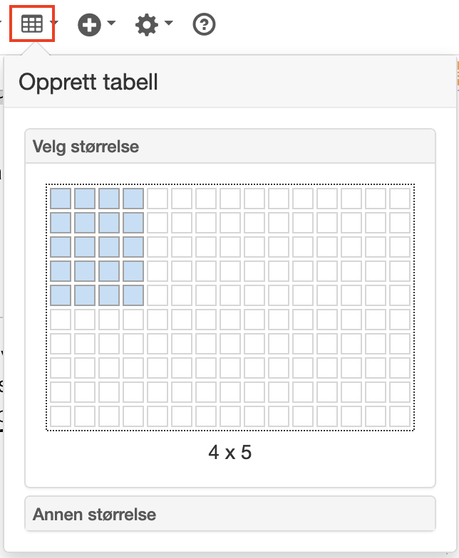 Opprett tabell