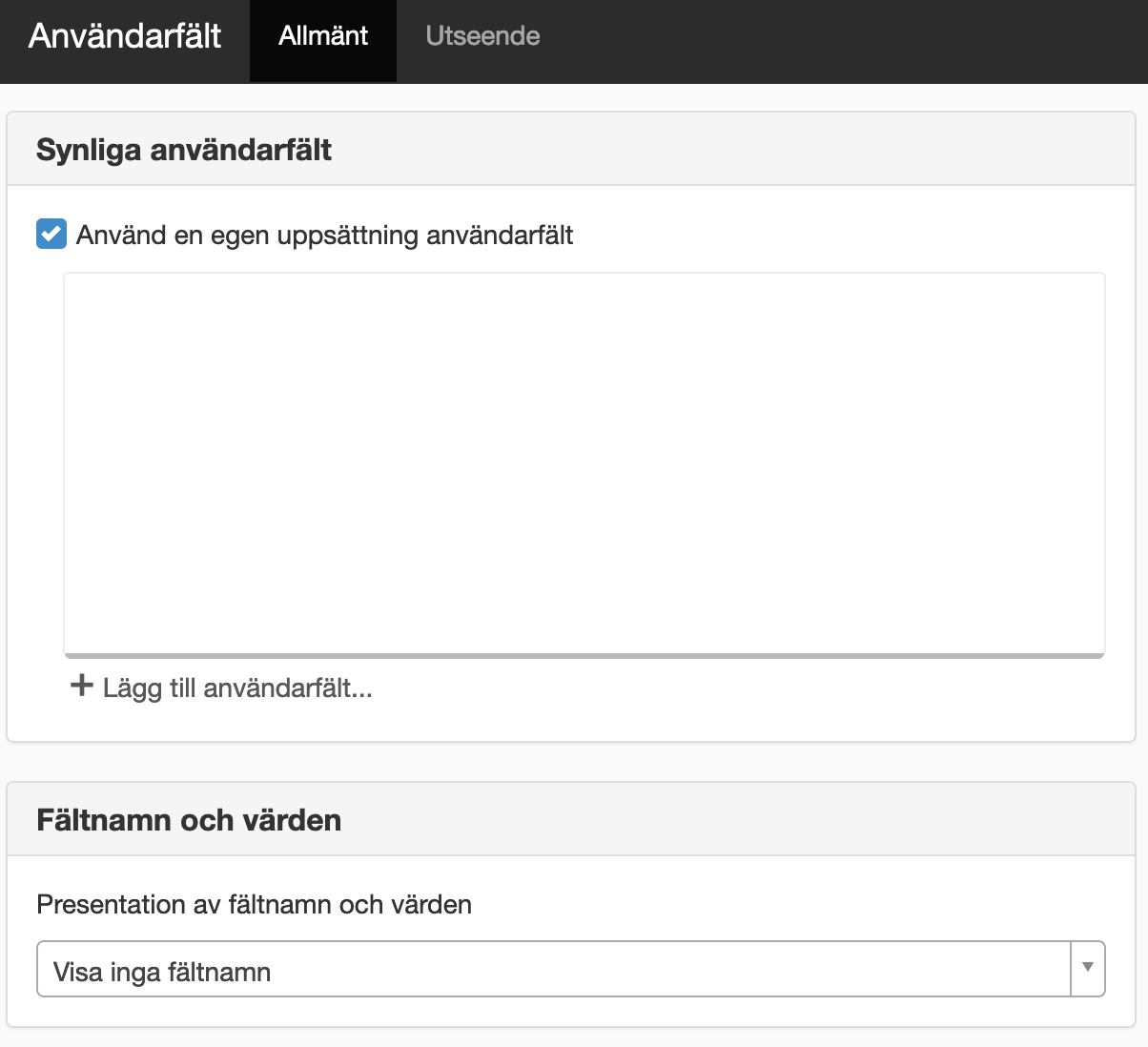 Användarfält utseende