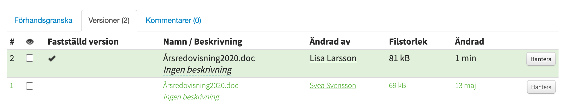 Fastställd version