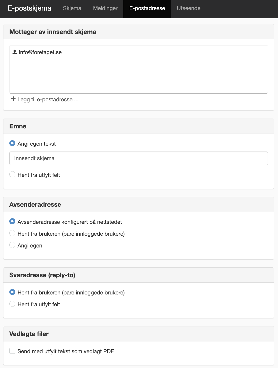 Fanen E-postadresse