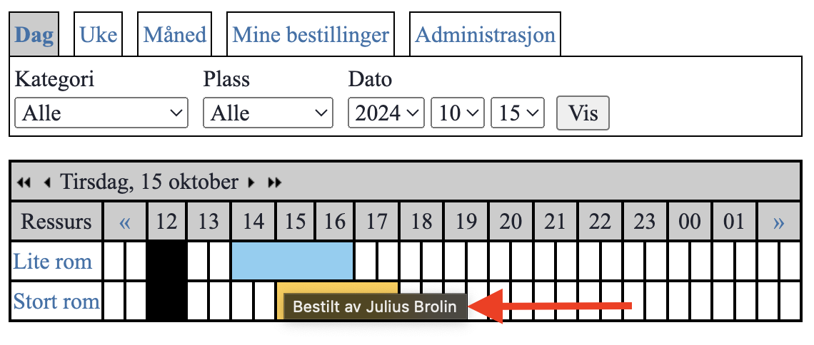 Bestilling med tooltip
