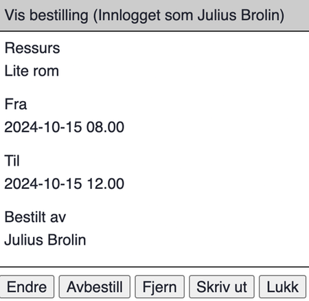 Informasjon om bestiling